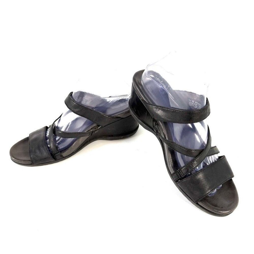 Dansko Black Leather Strappy Wedge Sandals Buckle Slides EU 40 US 9.5-10